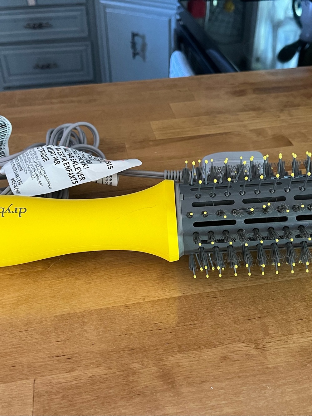 drybar Hot Air Blow Dryer Brush Electric Yellow Gray Plastic Hair Styling Tool